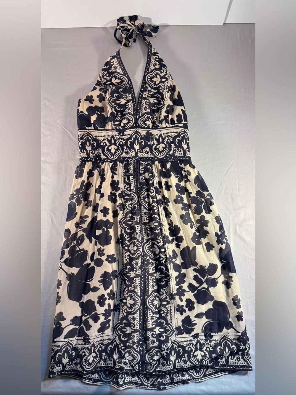 Jones New York Silk & Cotton Halter Dress Navy Floral